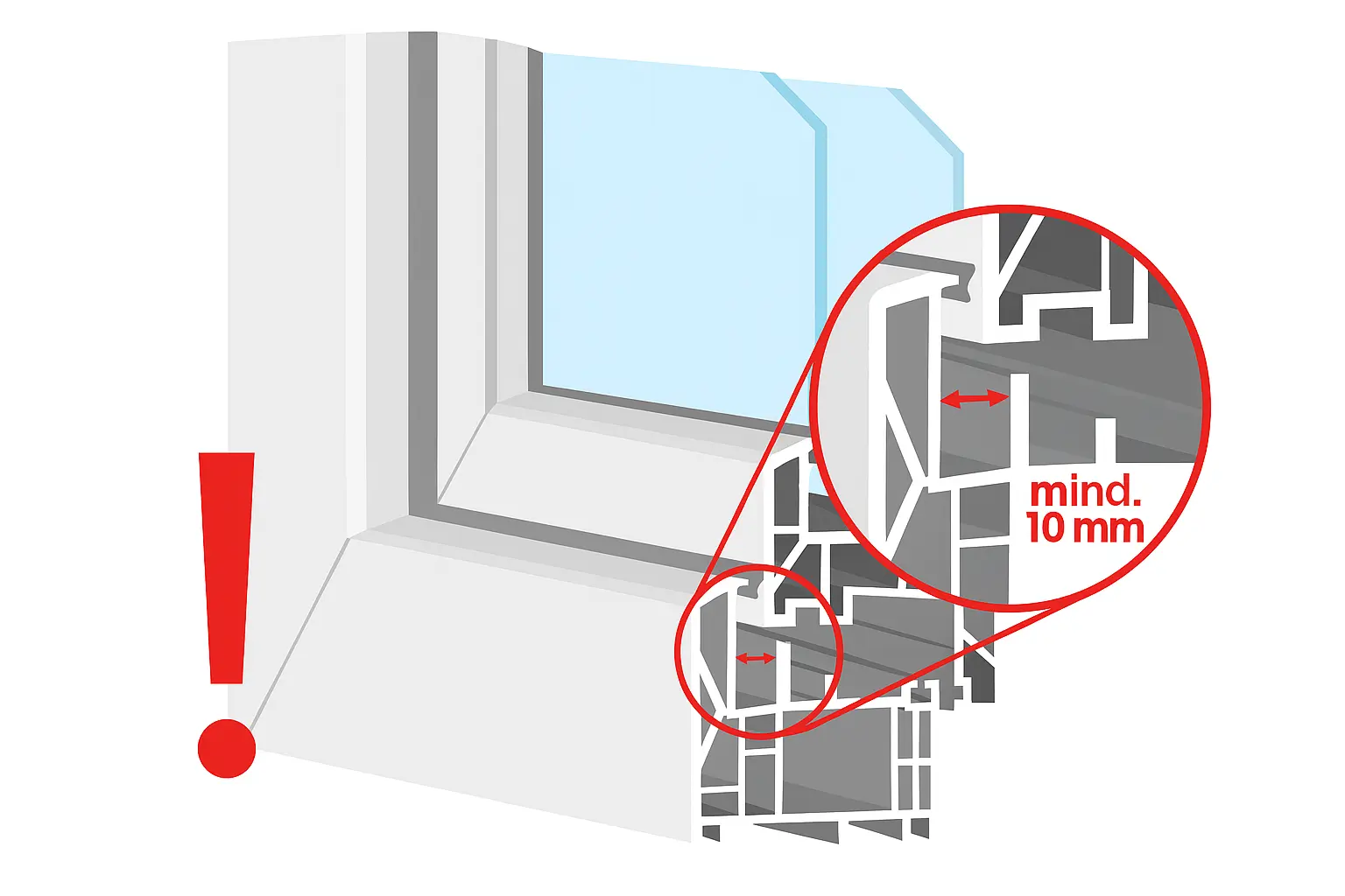 Fenster mit Mitteldichtung - 10mm Abstand erforderlich